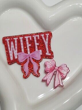 Wifey Flatback Focal Bead Bow Keychain Badge Crafts Beaded Pen Magnet Bag Clip